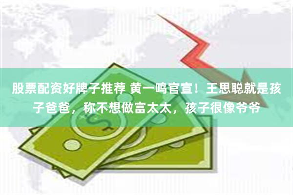 股票配资好牌子推荐 黄一鸣官宣！王思聪就是孩子爸爸，称不想做富太太，孩子很像爷爷